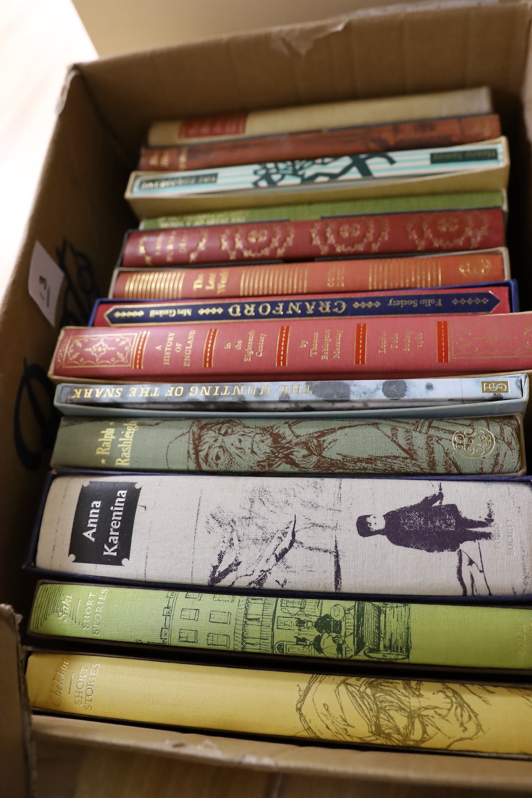 Folio Society - a collection of approximately 45 classics, to include Graham Greene, Canterbury Tales, etc., mostly mint, in slip cases, in five boxes